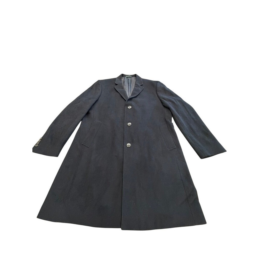 Lauren Ralph Lauren Mens‎ Black Wool Cashmere Italian Fabric Overcoat Size 48R